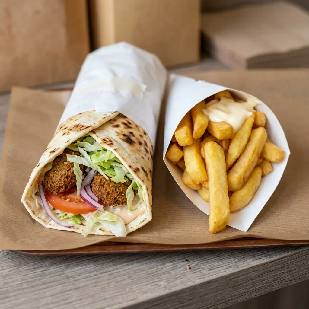 Dürüm falafel with fries