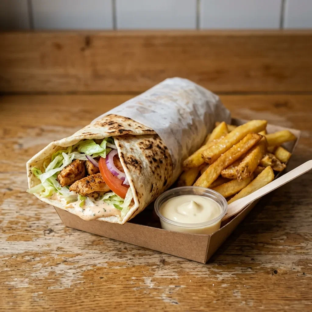 Dürüm chicken with fries