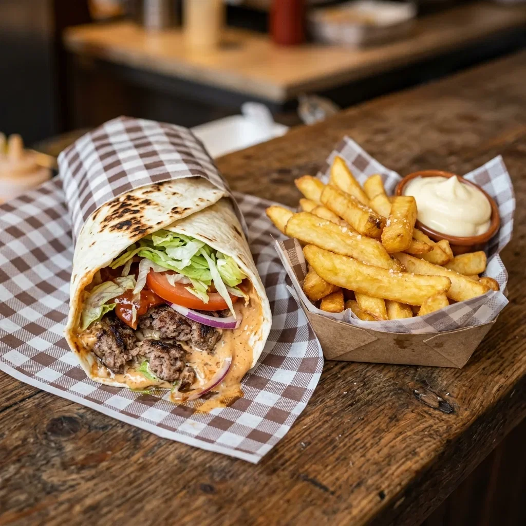 Dürüm hamburger with fries