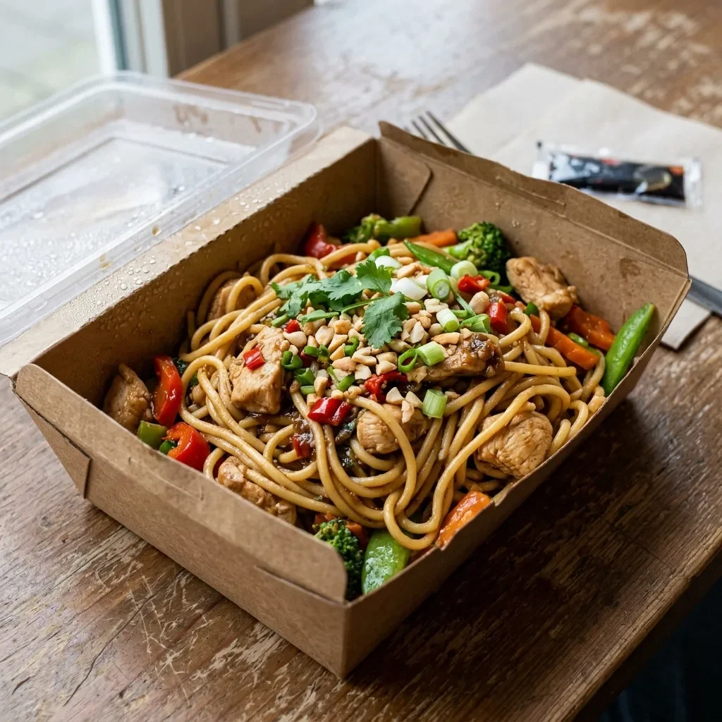 Spaghetti chicken thai