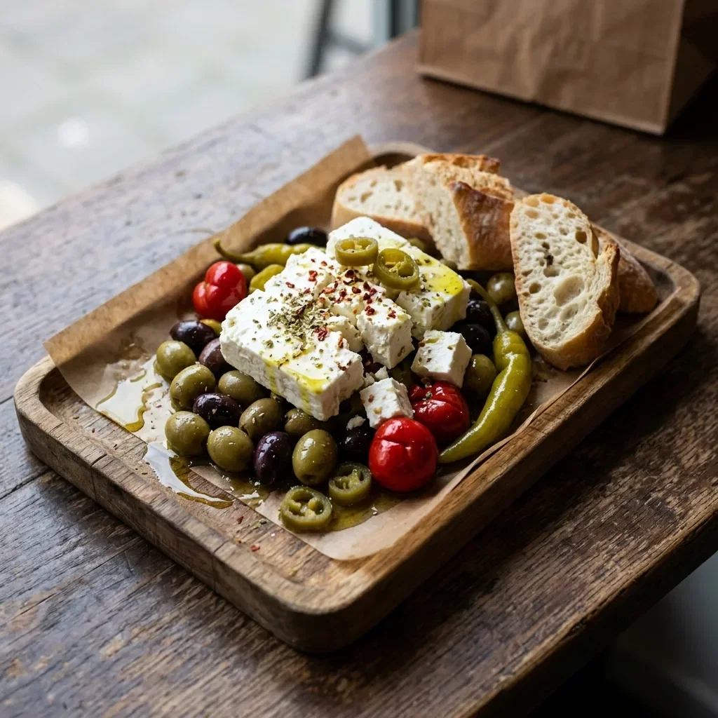 Portie feta met olijven en pepers