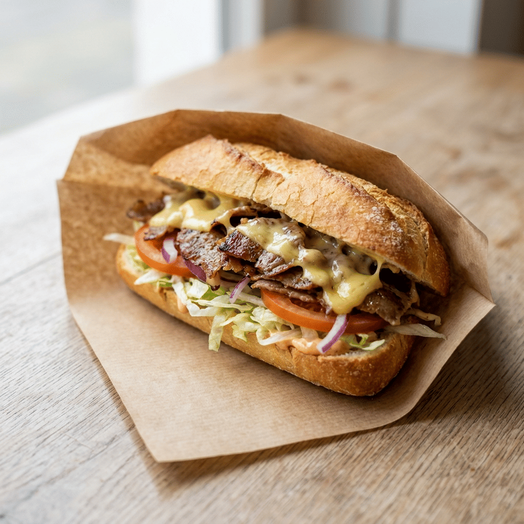 Klein broodje kebab kaas