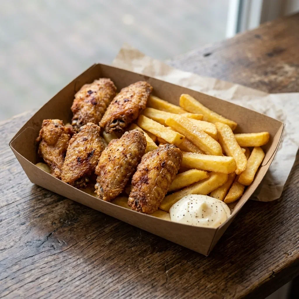 Chicken wings met frieten
