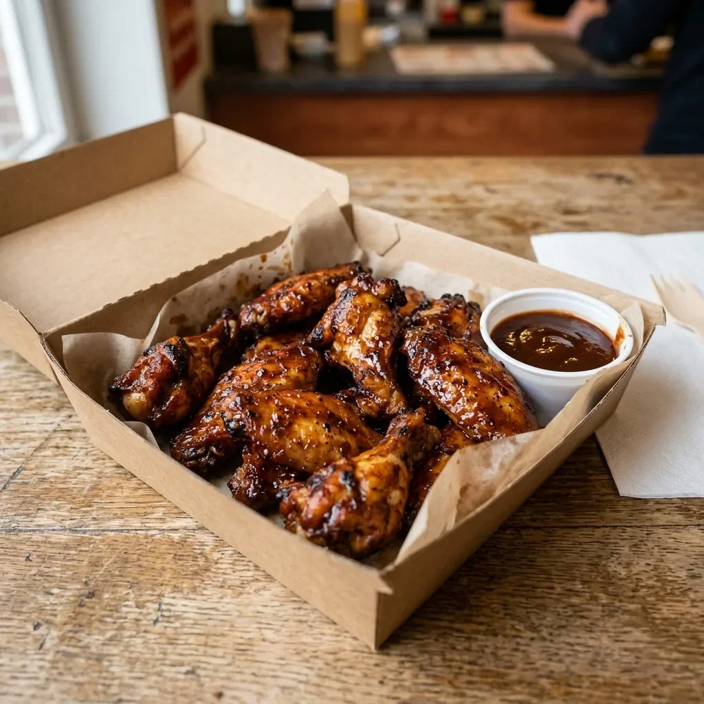 10 chicken wings + bbq-saus