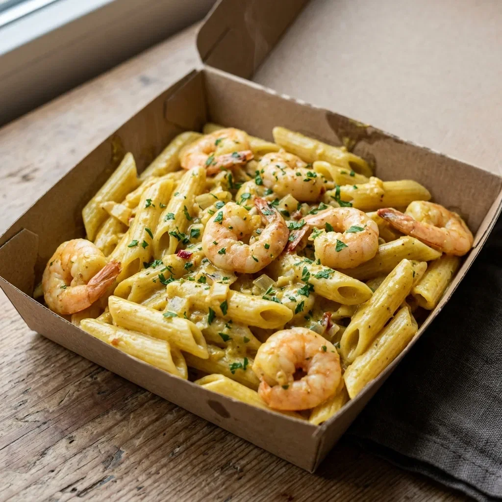 Pasta scampi curry