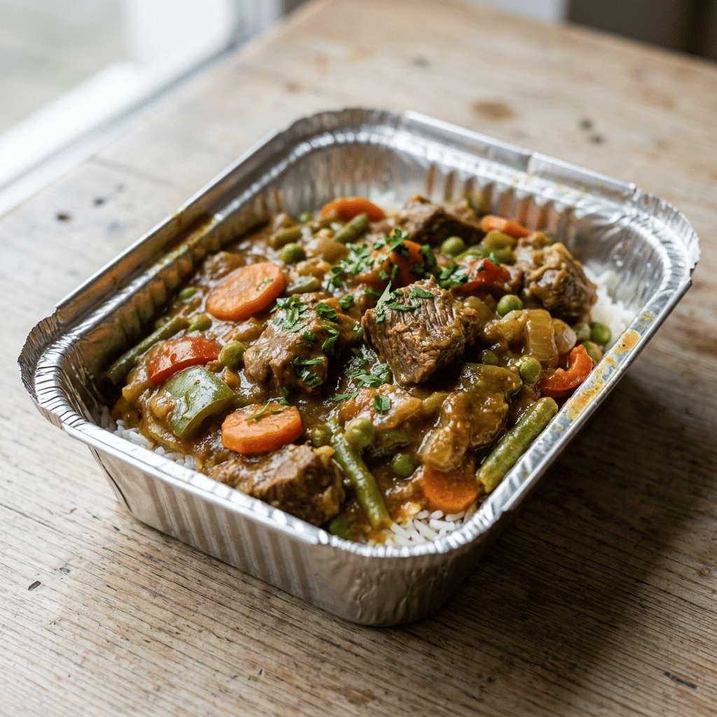 Curryschotel rundsvlees met groenten