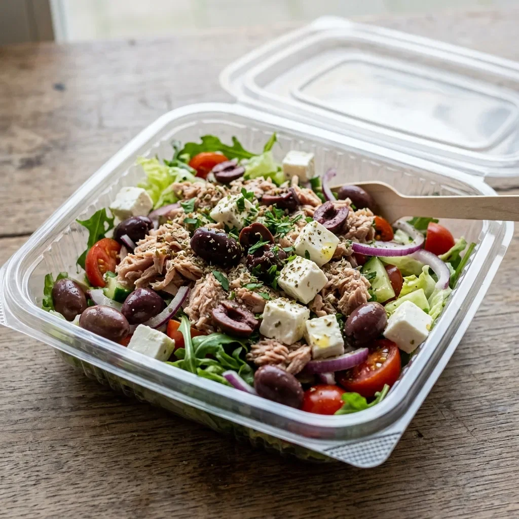 Salade met tonijn, olijven en fetakaas