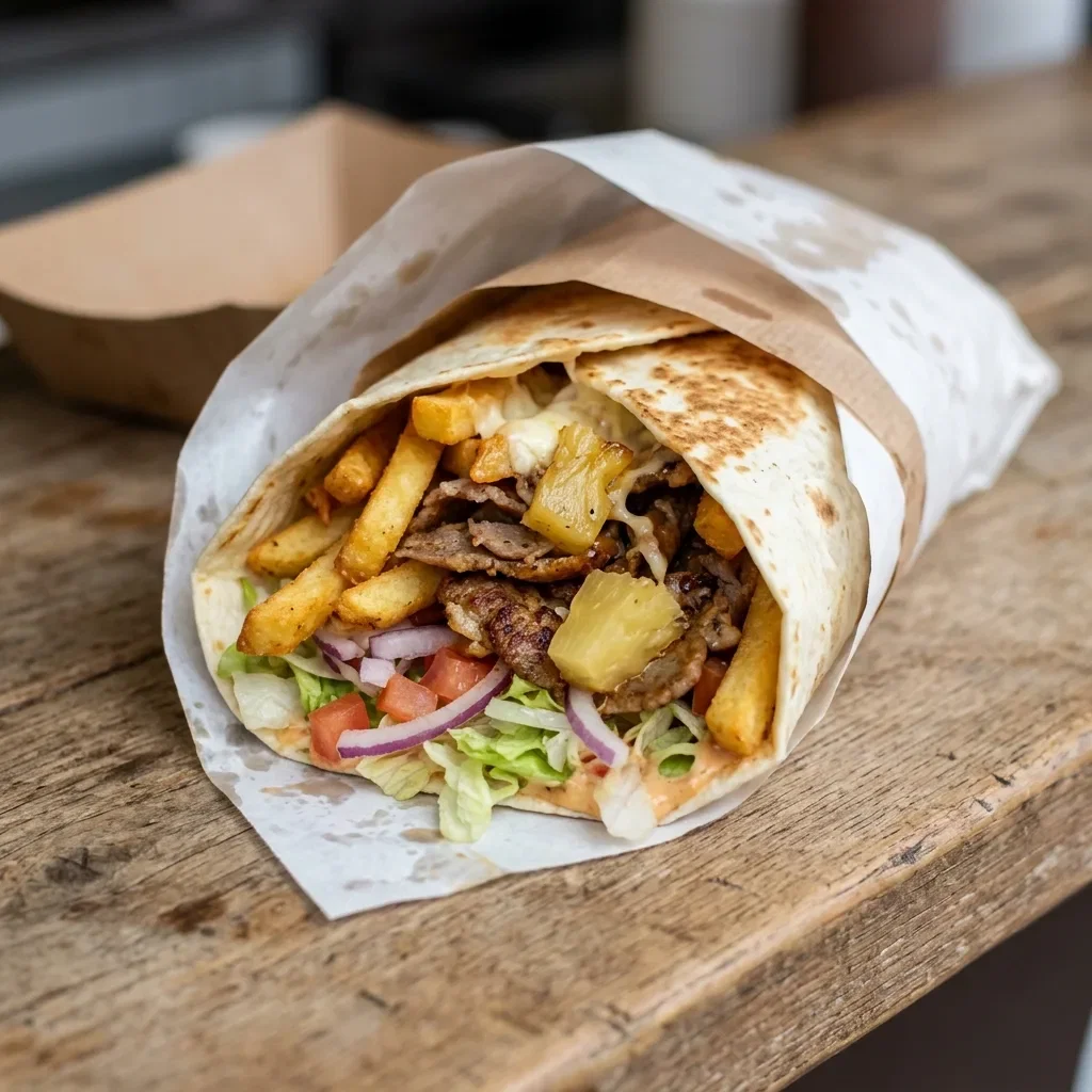 Durum xl friet kebab hawaï