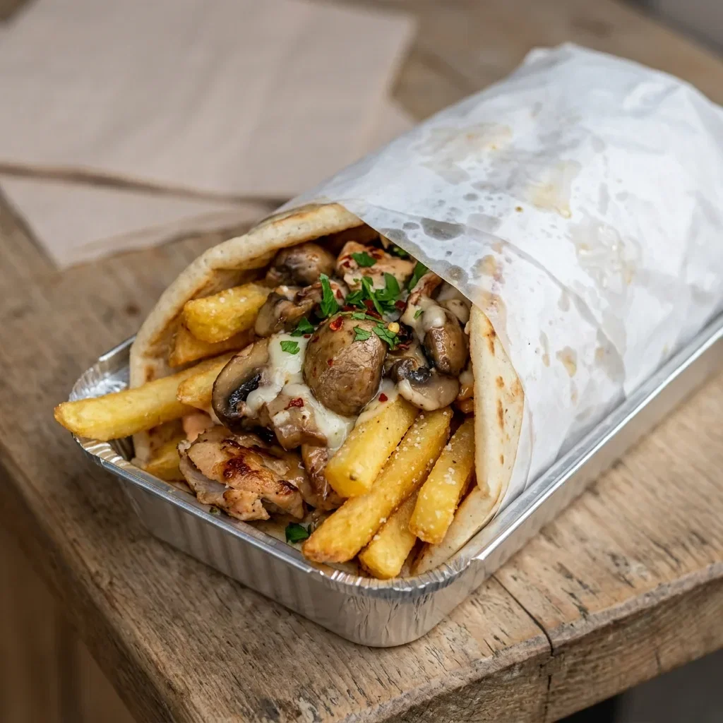 Durum friet pita champignons