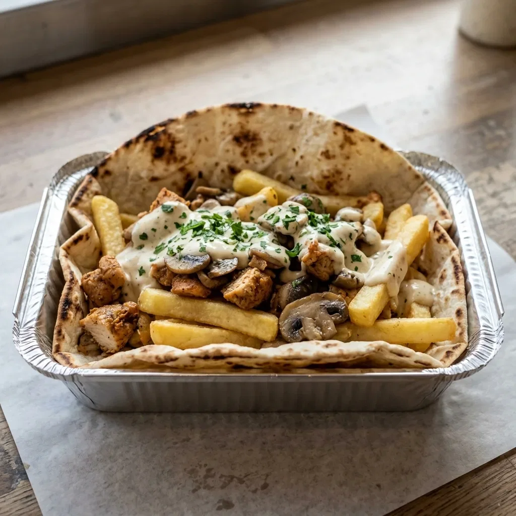 Durum friet kip champignons
