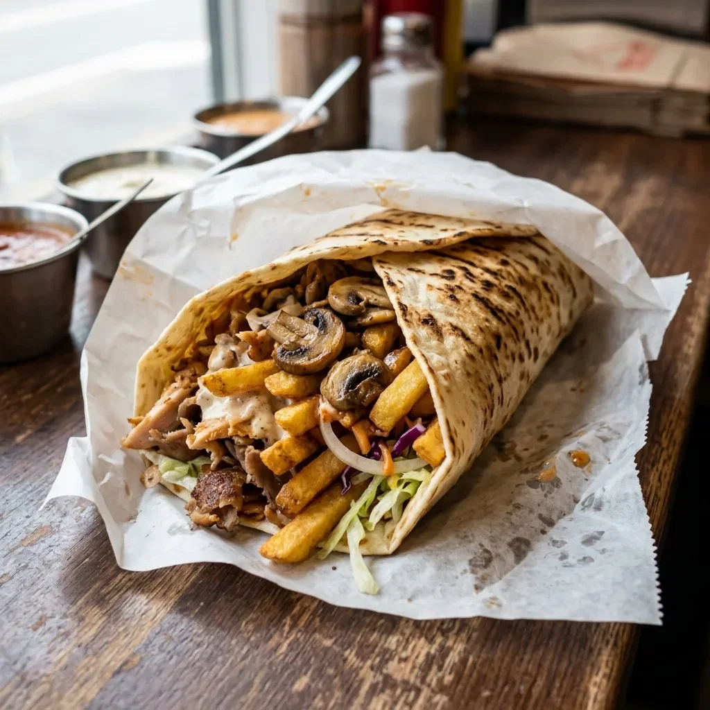 Durum xl friet kebab champignons
