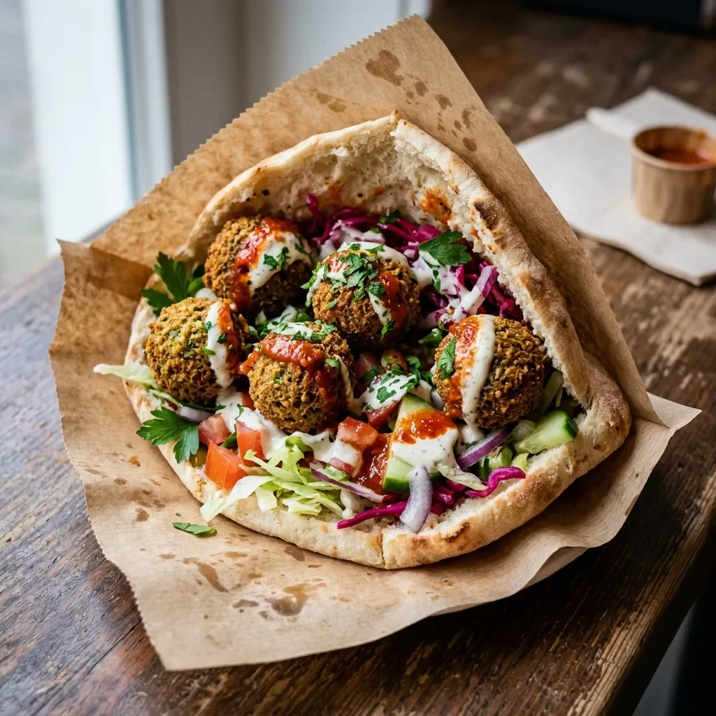 Grote broodje falafel