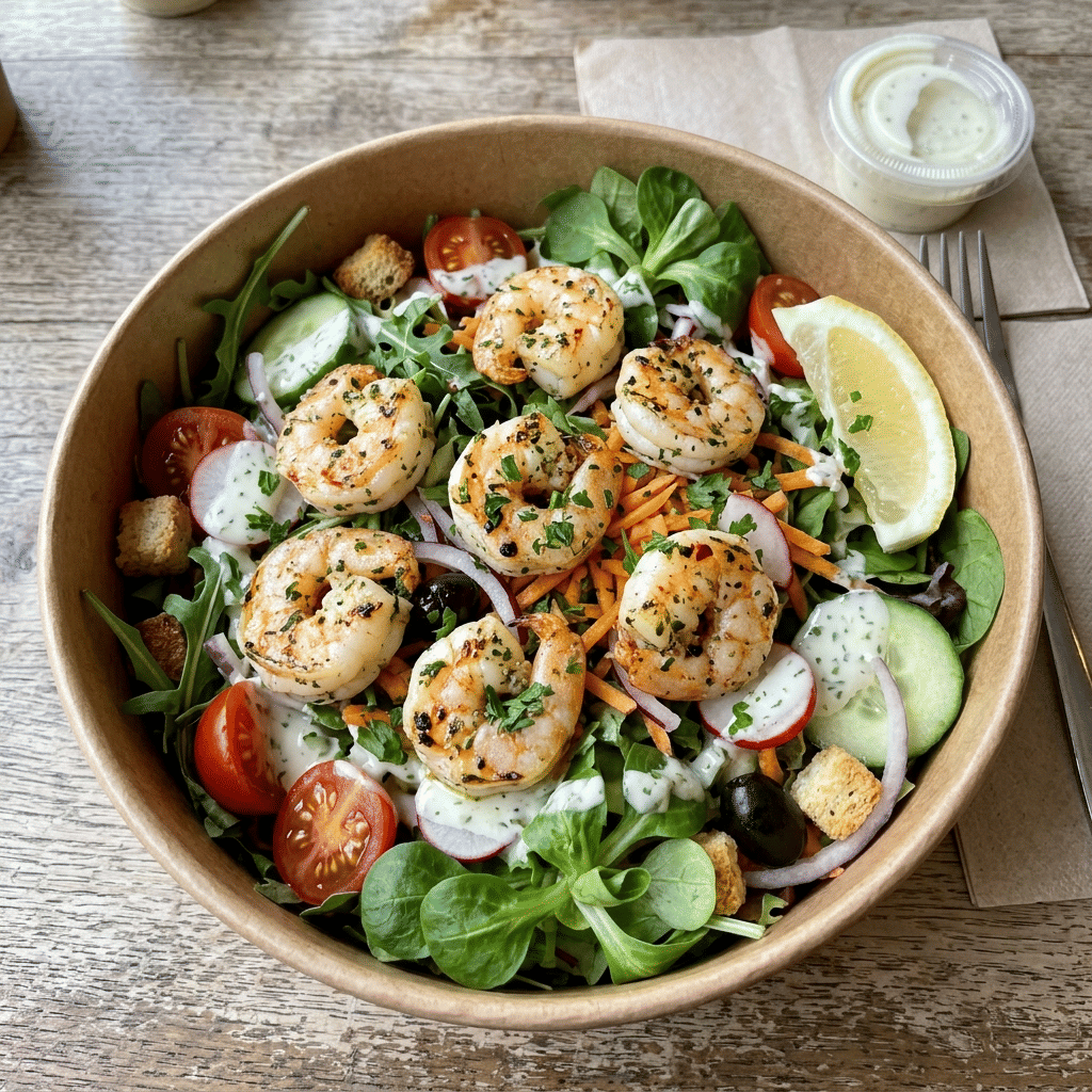 Salade mix met scampi
