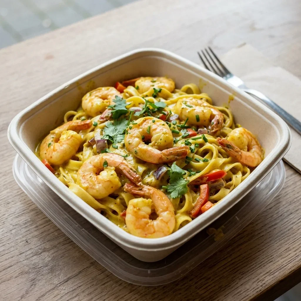 Pasta scampi curry