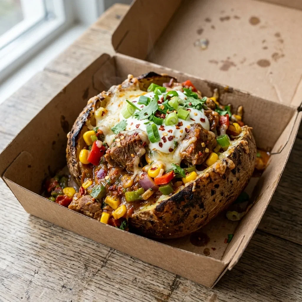 Baked potato lams mexicano