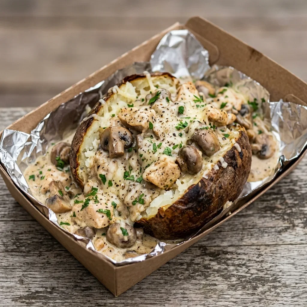 Baked potato kip champignons