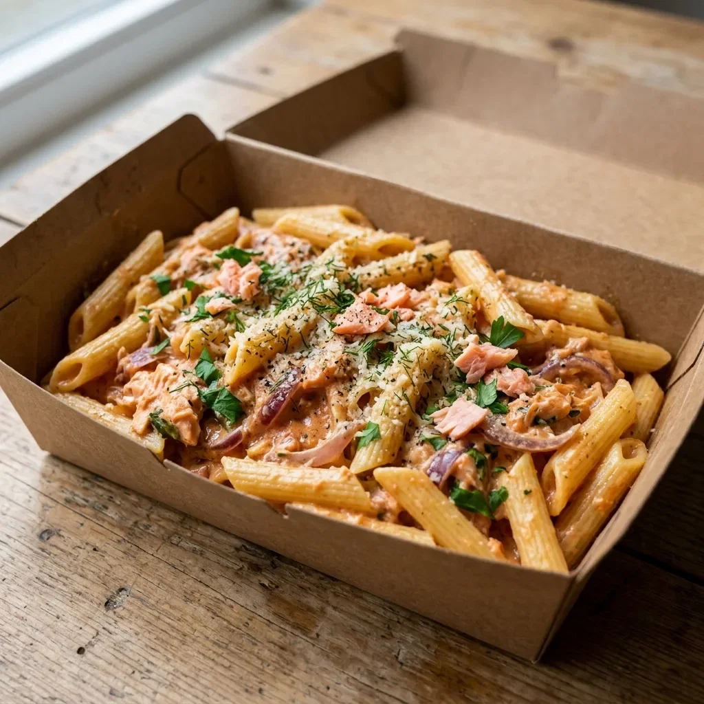 Penne heat salmone