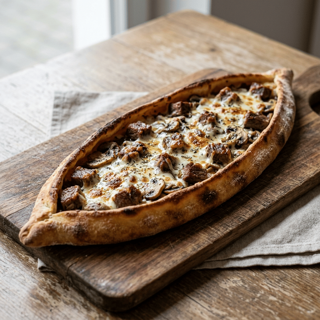 Pide Kavurmalı Mantarlı Kaşarlı