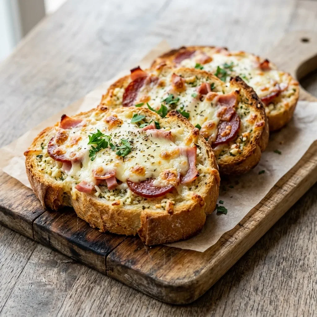 Lookbrood met kaas, ham en salami