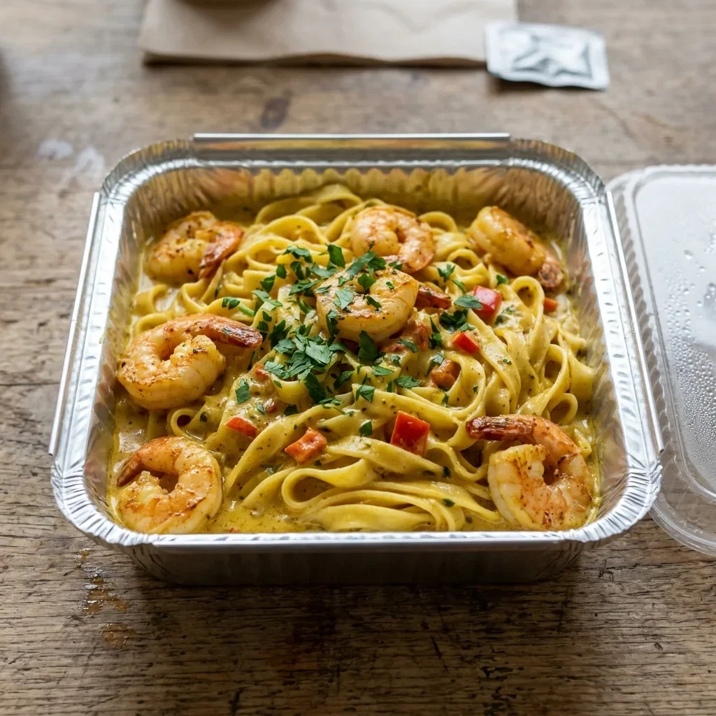 Pasta scampi curry